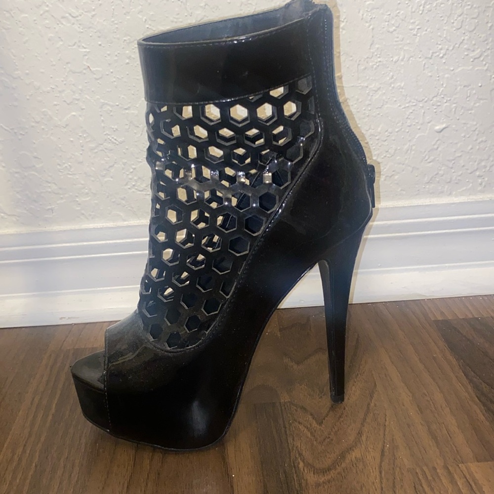 Paper Fox Black Stiletto Heels with Cut-Out Design